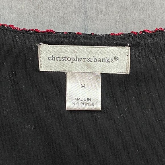 Christopher Banks Long Sleeve Overstitch Lace Sheer Lined Ruffle Tunic Red Black - Picture 9 of 11